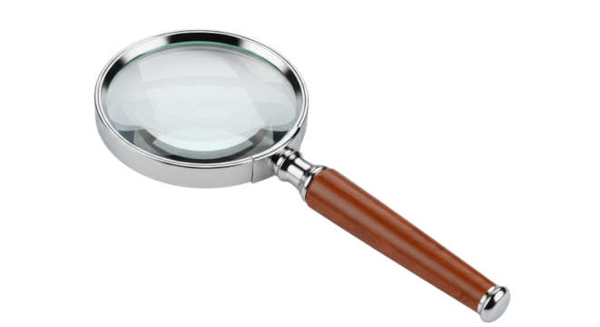 Magnifying glass with brown handle isolated PNG with Transparent Background