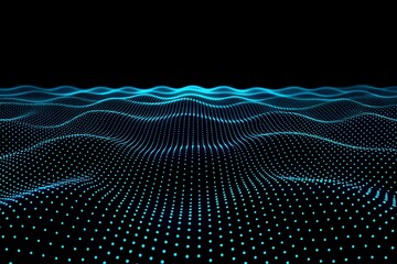 Abstract wavy dotted grid background in blue neon glow for digital technology