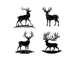 Naklejka premium deer logo set, deer vector silhouette, deer silhouette, deer vector, silhouette, deer set, animal silhouette, vector, deer antler silhouette, forest animal logo
