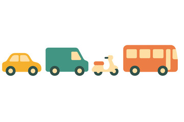 Simple flat design collection of urban transportation vehicles car van scooter and bus