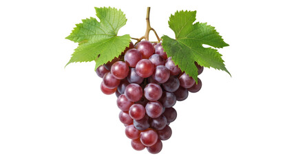 Bunch of red grapes with green leaves isolated PNG with Transparent Background