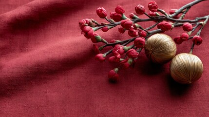 A red fabric with a bunch of red flowers on it