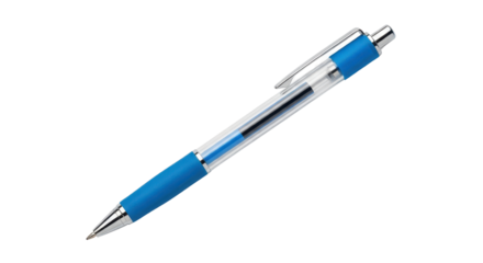 Blue ballpoint pen with silver tip and clip isolated PNG with Transparent Background