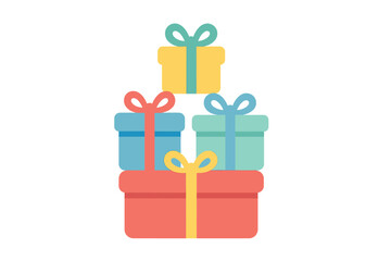 Festive pile of brightly colored gift boxes tied with decorative bows for holidays and special occasions
