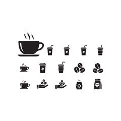 Illustration of collection of coffee icons featuring various coffee preparations