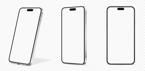 Realistic smartphone mockup isolated on transparency grid layer