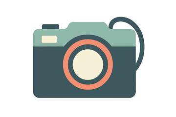 Minimalist vintage photography camera design with large lens and pastel color palette