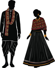 Obraz premium Indian Traditional Costume Silhouette and Vector Collection