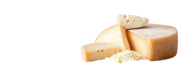 Cheese assortment on transparent background dairy product still life slice wedge block group round hard soft