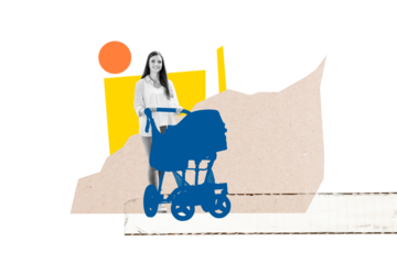 Creative picture collage young woman mother newborn walk outdoors maternity family offspring pregnancy motherhood drawing background