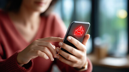 Email spam concept faceless framing room gently defocused warning notification and spam message spam email on smartphone security alert unwanted messages email filtering