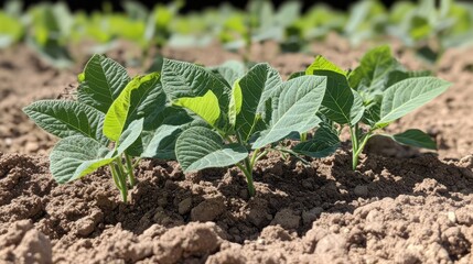 Young Tobacco Plants Growing in Field