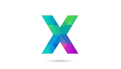 A stylized uppercase letter "X" rendered in a vibrant geometric style, using a gradient of blue, green, and pink
