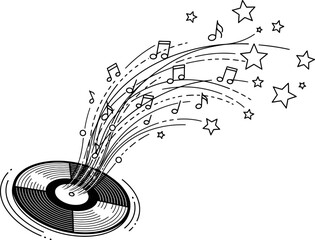 Obraz premium Art of vinyl record with music notes and stars
