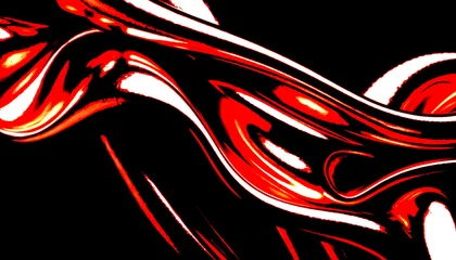 Fotobehang Fractal waves Fiery abstract swirls of red and white on black background  © Satisfying Official1