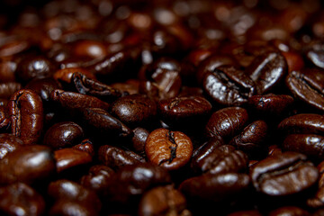 Close up roasted espresso coffee beans