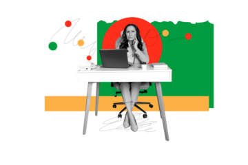 Composite collage image of busy mature minded female ceo entrepreneur tired solve problem fantasy billboard comics zine minimal