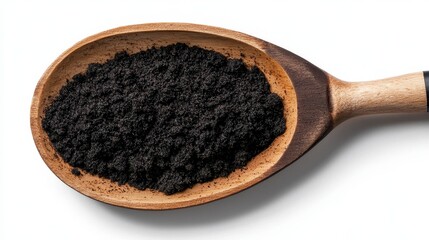 Close-Up of Black Caviar on Wooden Spoon Against White Background
