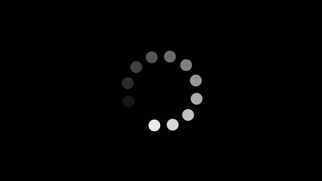Spinning dots animation. Loading wheel animation - Animated spinning loading icon with black background. Download process icon. Wheel animation
