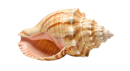 Large decorative conch seashell with spiral pattern and pink opening for marine themes isolated PNG with Transparent Background