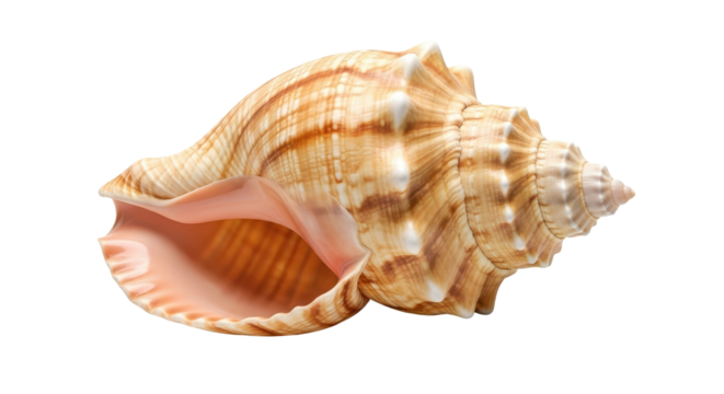 Large decorative conch seashell with spiral pattern and pink opening for marine themes isolated PNG with Transparent Background
