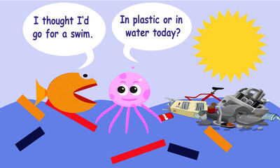 Plastic in the Sea Cartoon