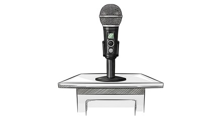 Hand-drawn illustration of a microphone on a podium