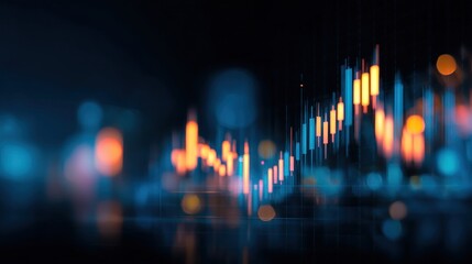 A vibrant, abstract representation of financial data with dynamic bar graphs and glowing elements, suggesting growth and market trends.