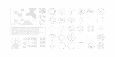 Fototapeta premium Collection of simple white line drawings and icons on a white background