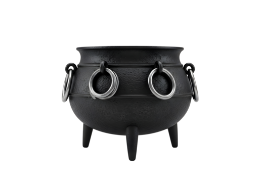 Antique cast iron cauldron with handles isolated on transparent background