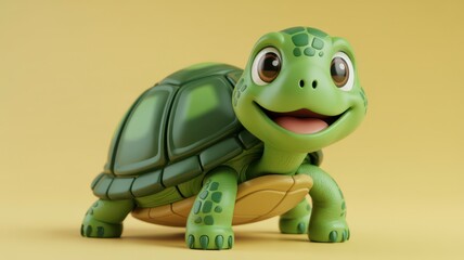 Fototapeta premium Charming 3D Rendered Cartoon Turtle Toy With Friendly Smile And Big Eyes