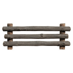 Rustic three-rail wooden fence section weathered texture detail close-up isolated