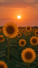 Obraz premium Sunflowers glowing under sunset.