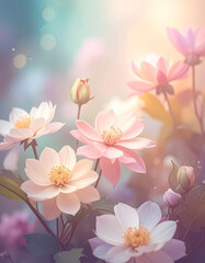 Soft pastel floral arrangement with bokeh lights flowers pink