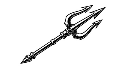 Fototapeta premium Vintage trident illustration, black and white nautical spear icon, mythological sea god weapon graphic, isolated metallic pitchfork vector style