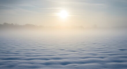 Fototapeta premium Winter solstice morning with mist and long shadows across a snowy field.