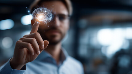 Digital twin business concept crop below eyes background softly defocused industrial process modeling innovation and optimization manufacturing automation businessman with