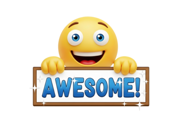 Happy smiley face emoji holding an awesome sign isolated on transparent background