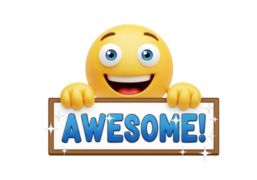 Happy smiley face emoji holding an awesome sign isolated on transparent background