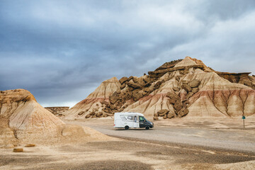 Traveling with a Motorhome in Bardenas Reales Natural Park, Navarra, Spain