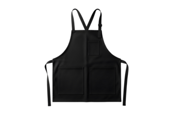 Black denim apron with multiple pockets isolated on transparent background