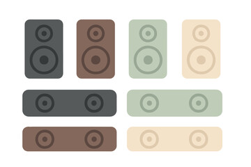 Minimalist audio speaker icons in muted colors and different shapes for technology interface design