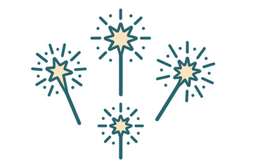 Retro style glowing sparklers set with star tips in a traditional tattoo aesthetic