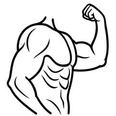 Illustration of a muscular male torso and flexed bicep arm showing defined abdominal muscles and strong shoulder