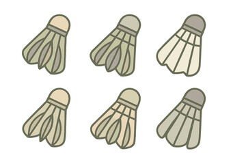 Repeating pattern of six stylized badminton shuttlecocks in soft pastel and earthy colors