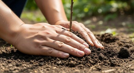 Hands planting a small tree sapling