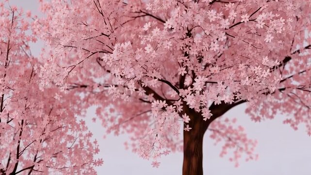 A vibrant display of blossoming cherry blossoms on a full tree