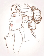 Profile view of a woman with finger to lips.  Elegant and serene