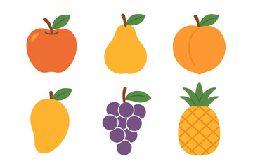 Colorful collection of six tropical and temperate fruits including apple pear peach mango grapes and pineapple