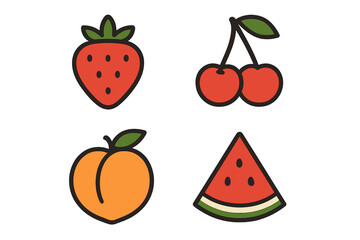 Fresh summer fruits collection featuring strawberry, cherry, peach, and watermelon slice